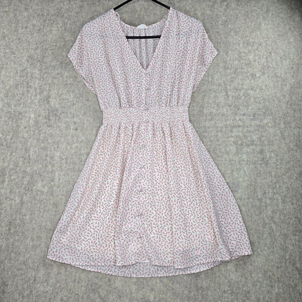 Sienna Sky Floral Print Dress V-Neck Short Sleeve Elastic Waist Fit & Flare M